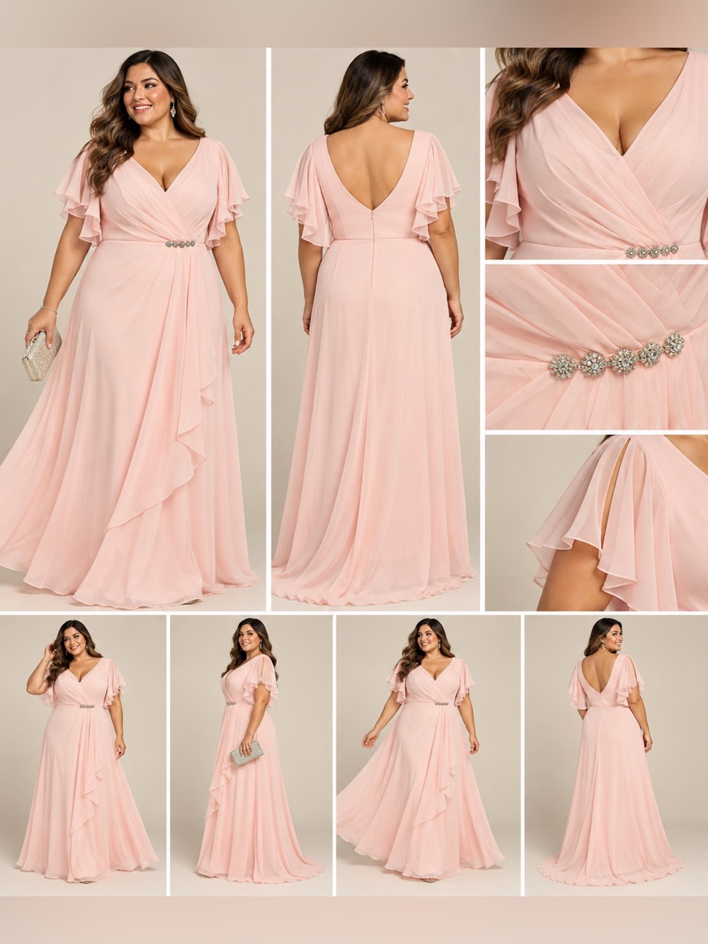 Blush Pink Chiffon Plus Size Formal Maxi Dress 26W NWOT